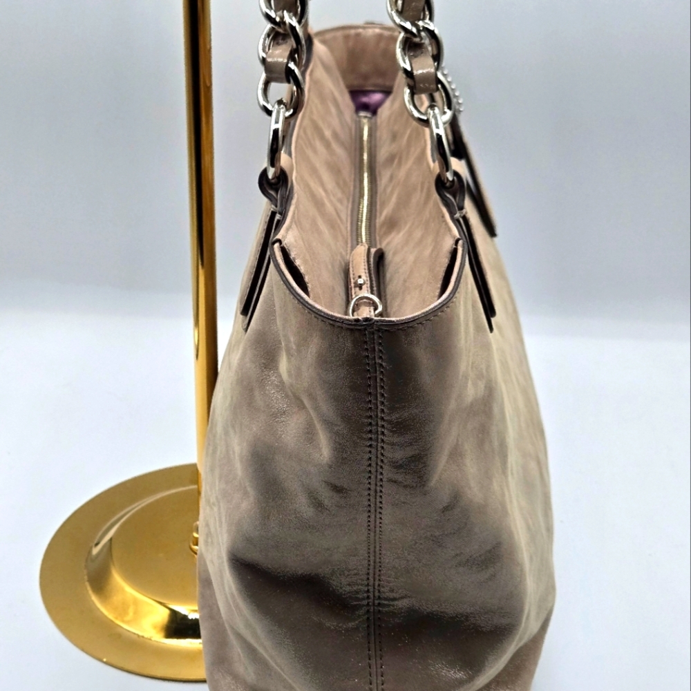 COACH Chelsea East West Beige Shimmer Patent Leather Shoulder Tote Bag - Picture 6 of 15